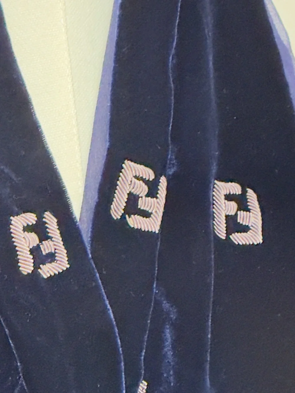 RARE Fendi Scarf Embroidered FF Logo Velvet Silk Navy